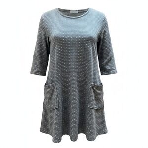 Cut Loose Tunic Dress Women Small Gray Polka Dot Pockets Lagenlook USA Casual